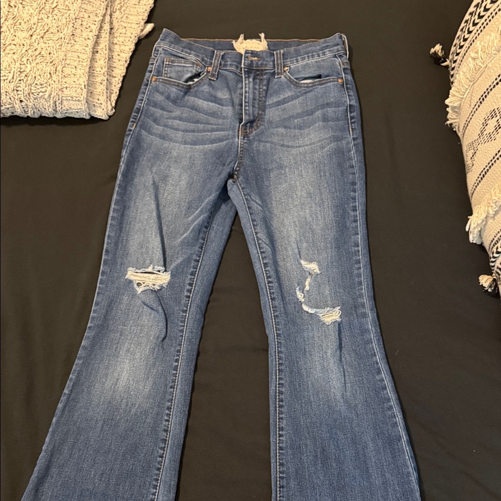 Altar’d State Women's Blue Flared Distressed Jeans